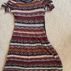 Anthropologie Striped Midi Fit-and-Flare Dress in Burgundy and Rust